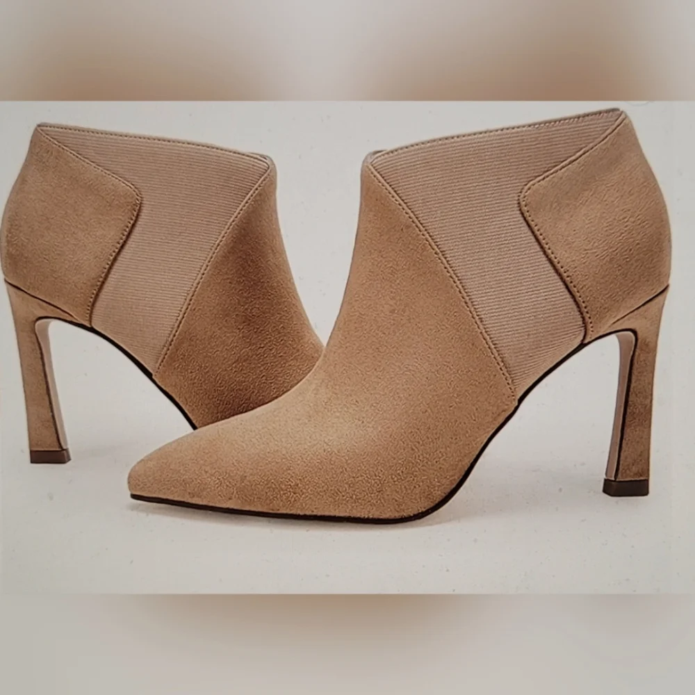 NIB ITS ALL ABOUT THE SEXY HEEL ELASTIC SIDE ZIPPER BOOTIE POINTED TOE S… - Picture 1 of 11